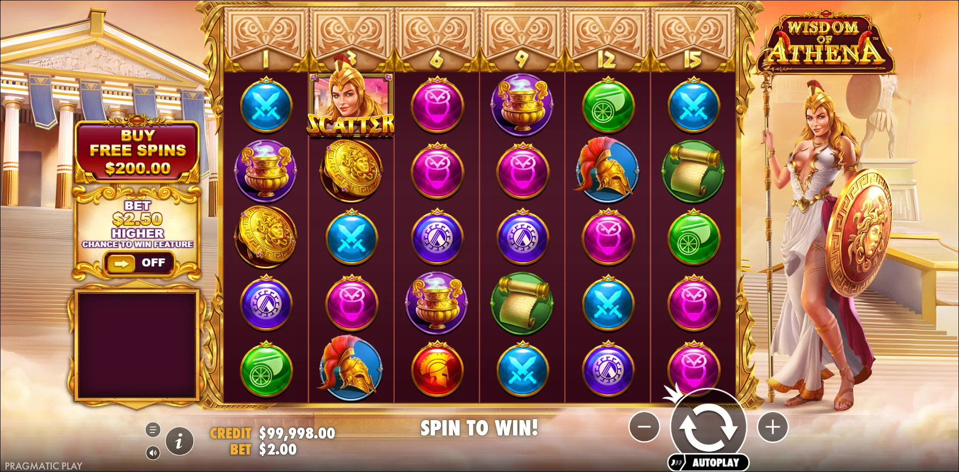 Wisdom of Athena slot gameplay screenshot