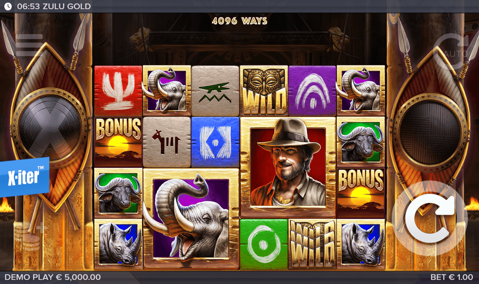 Zulu Gold slot gameplay screenshot